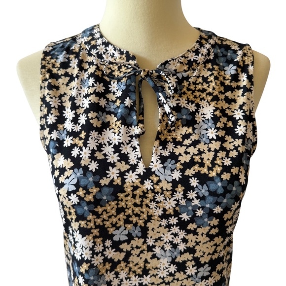 MICHAEL KORS DRESS TIE NECK JERSEY STRETCH BLACK WHITE DITZY FLORAL RUFFLE XS - Picture 3 of 12